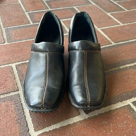 Born Leather Heeled Split Toe Clogs Black Size 7 - Picture 3 of 9